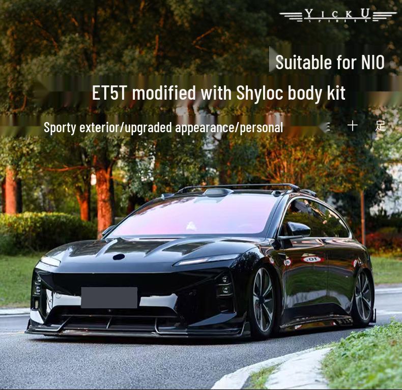 Upgrade Compatible Carbon Fiber Aero Kit: Shirok Front Lip, Rear Diffuser, Tail Wing & Side Badges for NIO ET5T.