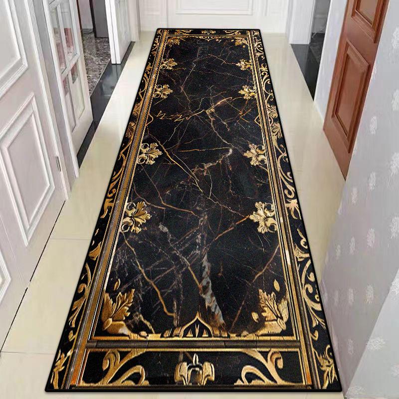 Retro Luxury Golden Pattern Home Corridor Decor Rug Stair Carpet Non-slip Soft Lint-free Washable Entrance Long Mat Big Size