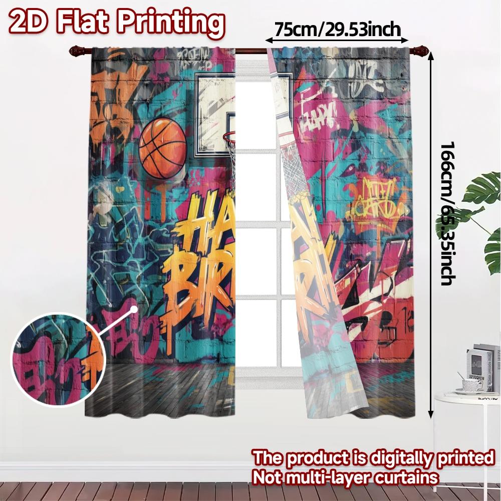 2pcs   2D FLAT PRINTING Curtains (Without Rod) Birthday Hoop Modern Curtain Fabric Yarn Curtains Holiday for Bedroom   Living