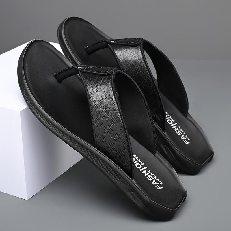 Fashion Casual Leather Male Flip Flops Fashion Classic Slippers for Men Comfortable Summer Half Drag Outdoor Sandals Leisure Walk Slides