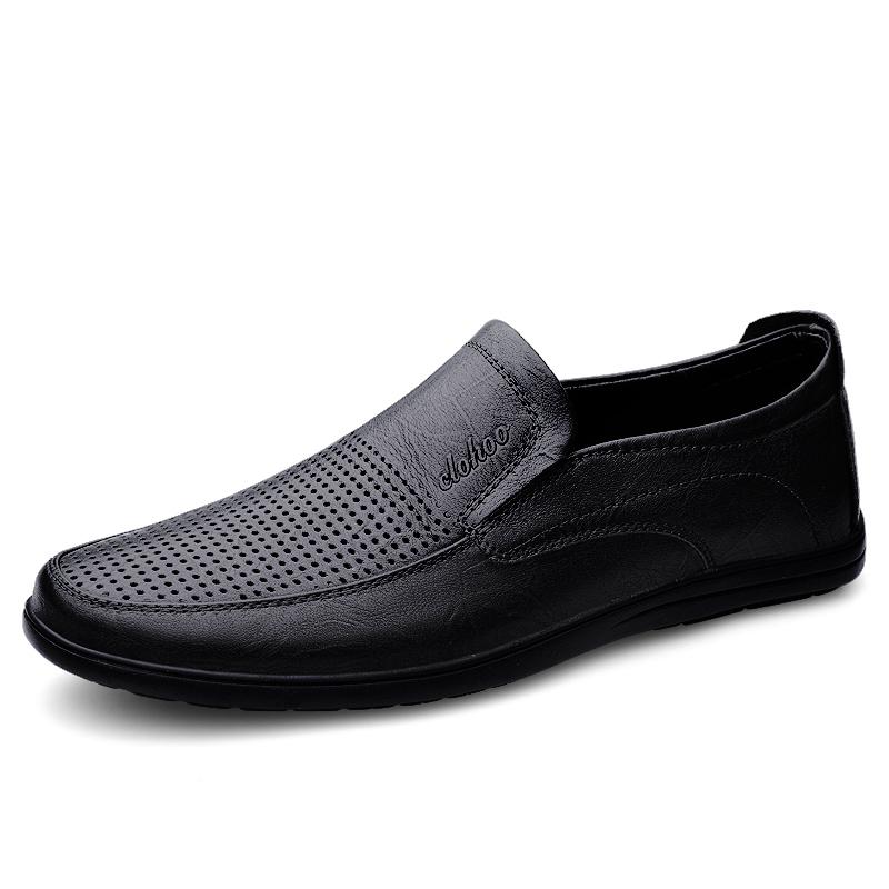 Men's Leather Casual Shoes Breathable Hollow Slip on Lazy Driving Shoes Office Fashion Shoes