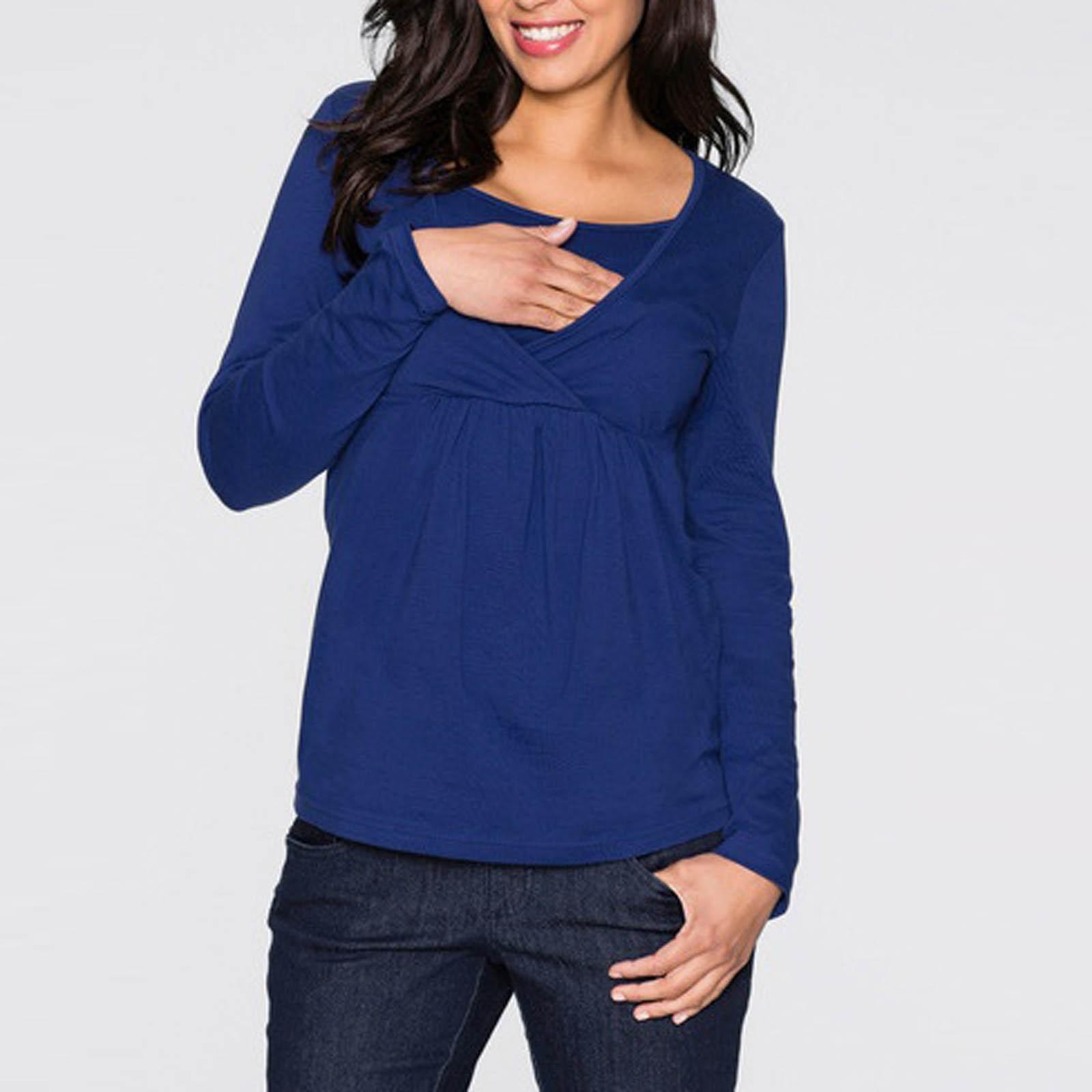 

Женская однотонная одежда для беременных с круглым вырезом и грудным вскармливанием, топ M тёмно-синий
