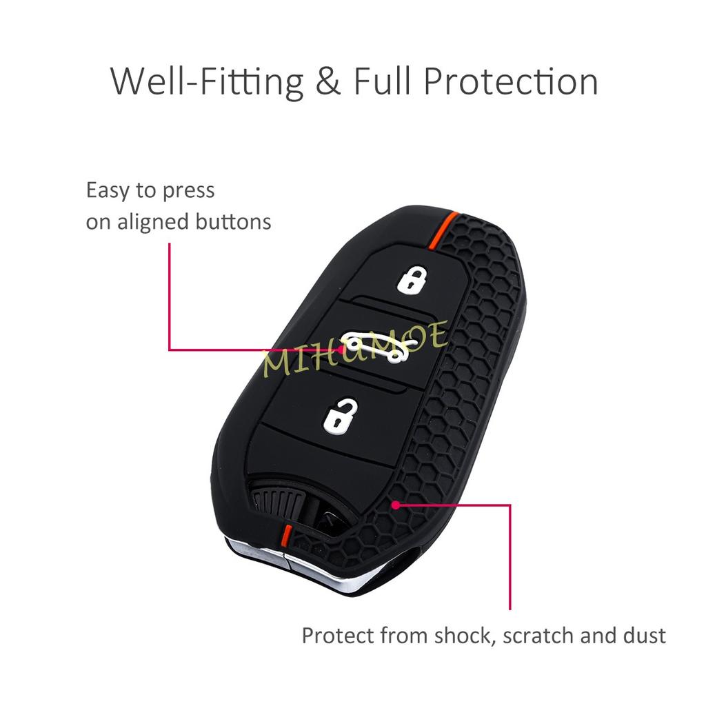 3 Tasten Silikon Auto Schlüsselanhänger Hülle Abdeckung Kette Für Peugeot 208 308 508 2008 3008 5008 Citroen C3 C5 Aircross C4 Picasso DS 3 7