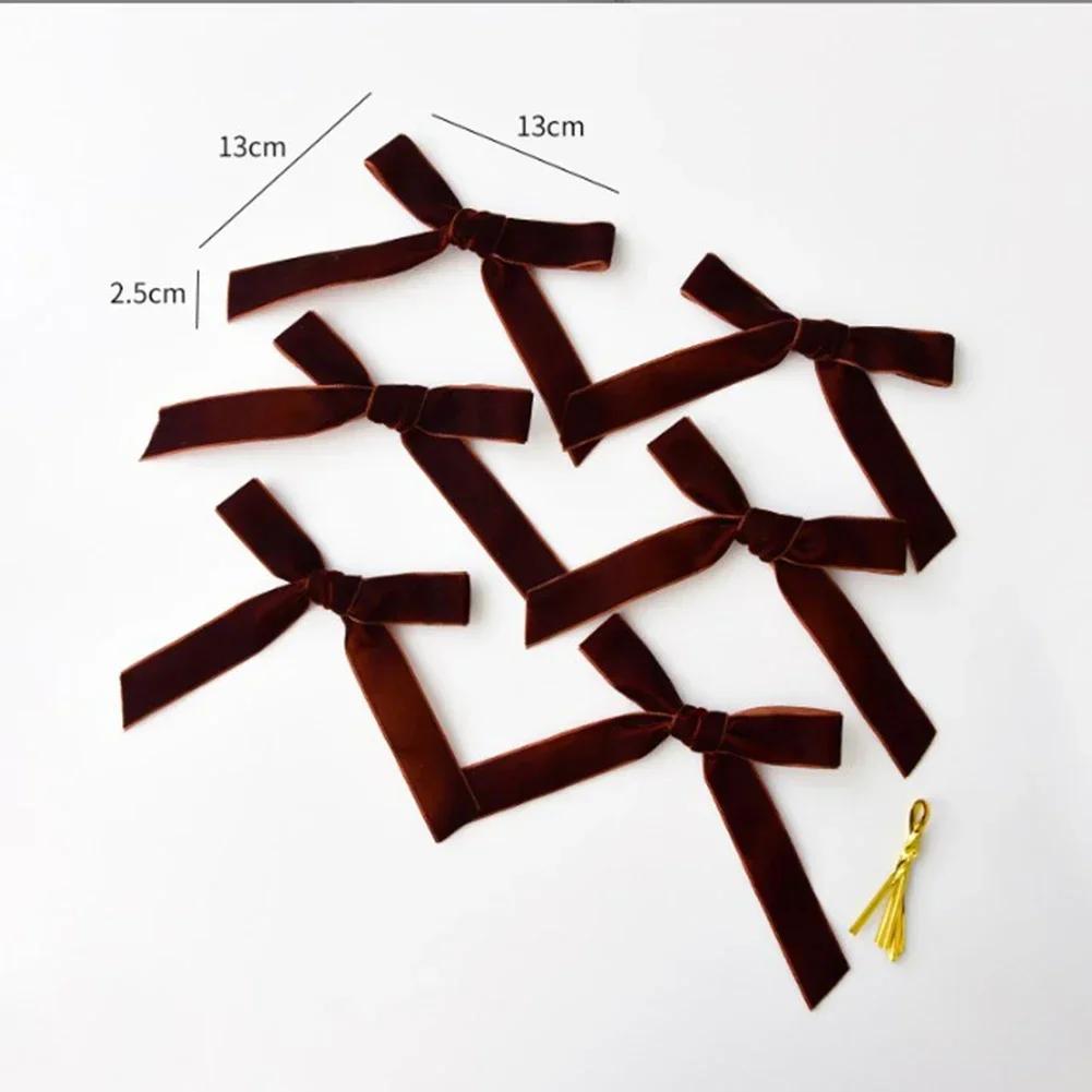 Christmas Velvet Mini Bow Ribbon Set with 18 Handmade Pieces for DIY Holiday Decorating Small Pendant Accessories