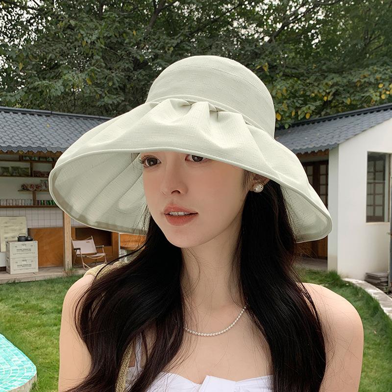Summer Fashion Bow Sun Hat Children Show Small Face Big Brim Sun Protection Hat Outdoor Travel Versatile Bucket Hat
