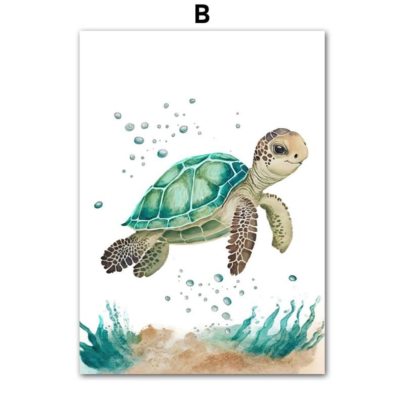 Cute Whale Sea Horse Octopus Crab Turtle Wall Art Posters And Prints Nordic Nursery Canvas Painting Picture Baby Kids Room Decor