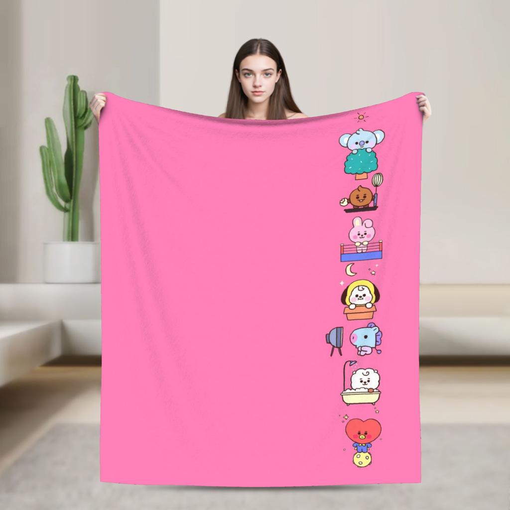Coperta Morbida in Pile Corallo per Banda Musicale Kpop, Coperta Cartone Animato per Divano Ufficio, Trapunta Leggera per Camera da Letto