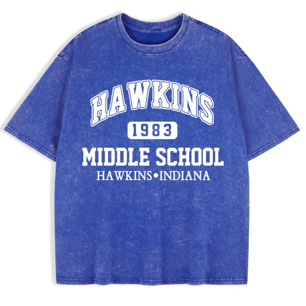 Indiana Hawkins 1983 Prints Washed T-Shirts Mens Cotton Short Sleeve Tops Basic O-Neck Oversized T Shirt Clothes