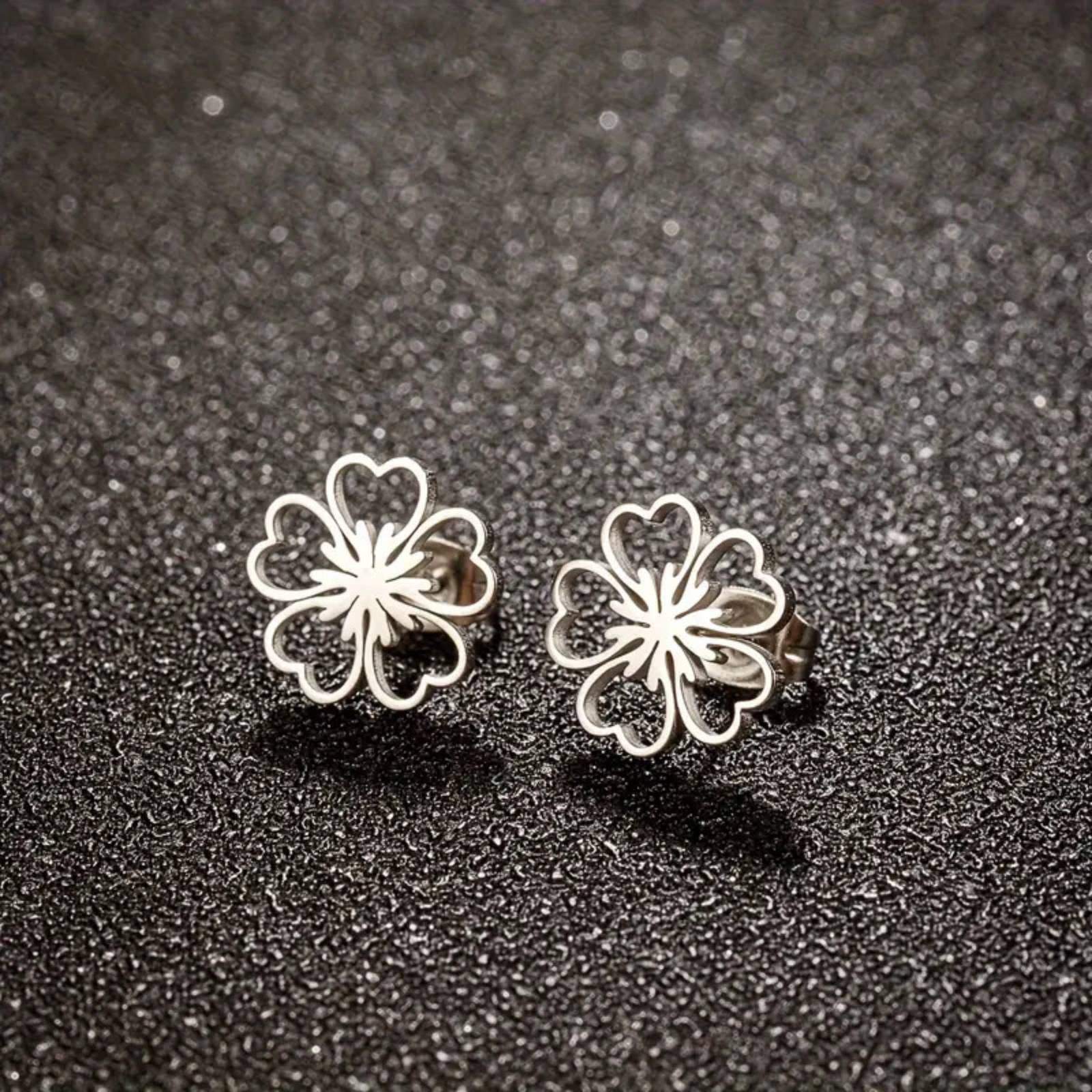 Plum Blossom Earrings for Women Girls Flower Stud Earrings Stainless Steel Jewelry Gift
