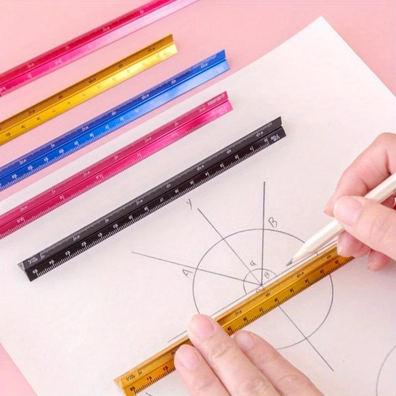 2PCS Colorful 15cm Aluminum Triangular Scale Ruler Aluminum Alloy Metal Scale Regua Ruler