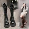 Fashion 10CM New Women's Roman Long Boots Autumn Winter Knee-high Leather Punk Shoes Chunky Platform Casual Knight Boots Botas Mujer