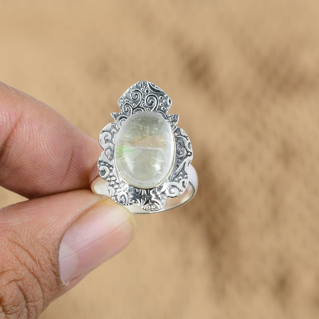 Natural Crystal Quartz Gemstone Promise Adjustable Ring 925 Silver For Girls