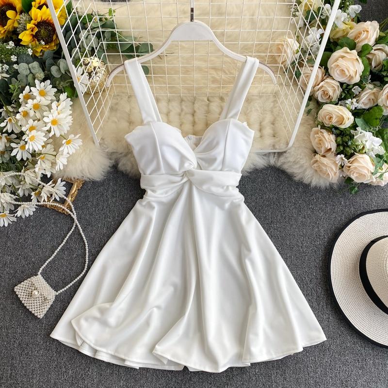 

Жіноча сукня-трапеція з V-подібним вирізом, сексуальна сукня без рукавів із зав’язаною грудьми, тренд 2020 року, вузькі сукні для нічних клубів L&China білий