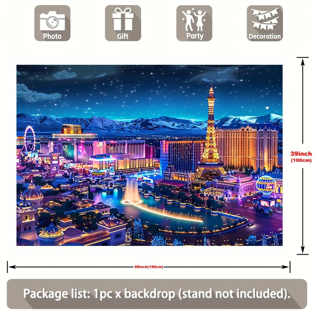 One piece of polyester background fabric featuring Las Vegas cityscape - versatile party banner, multi-purposezyc