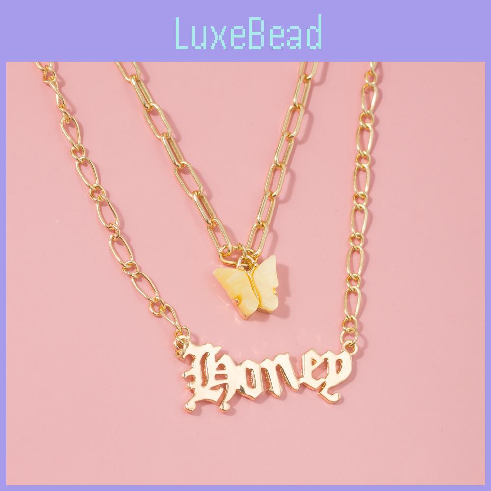 Elegant Double Layer Butterfly Lover Necklace With Gemstone Accents For Women