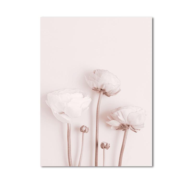 İskandinav Pembe Beyaz Çiçek Poster Yaprak Bitki Baskı Tuval Sanat Resim Duvar Fotoğrafları Modern Kız Odası Dekorasyonu Ev Dekoru