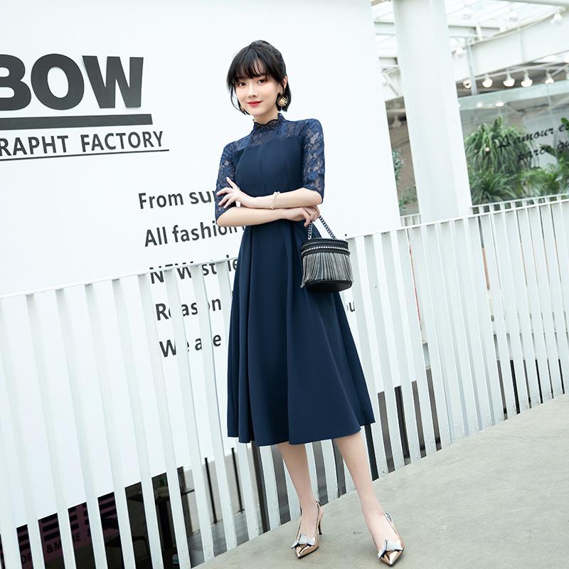 Temperament evening dress, new celebrity medium and long, thin, small people can usually wear dresses in spring