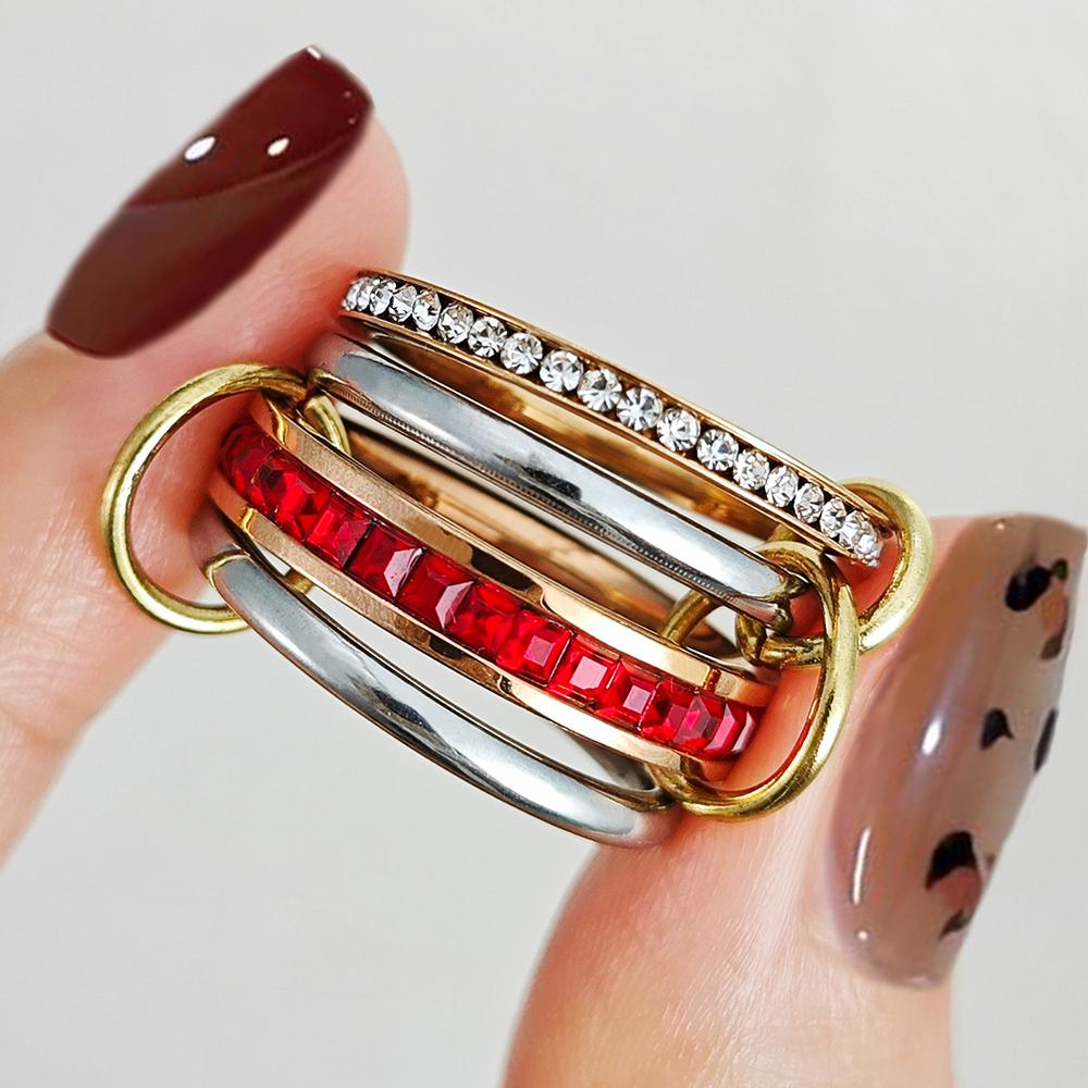 Multi Layers Stainless Steel Rings Stack Set For Women Men Simple Colorful CZ Spinelli Ring Jewelry Gift Trend