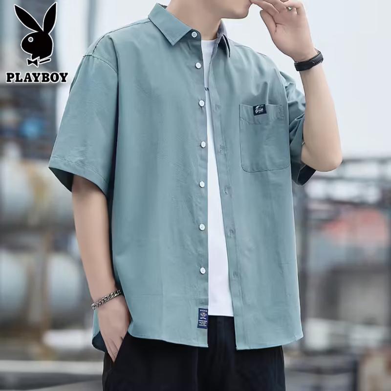 PLAYBOY Men's Pure Cotton Short Sleeve Shirt