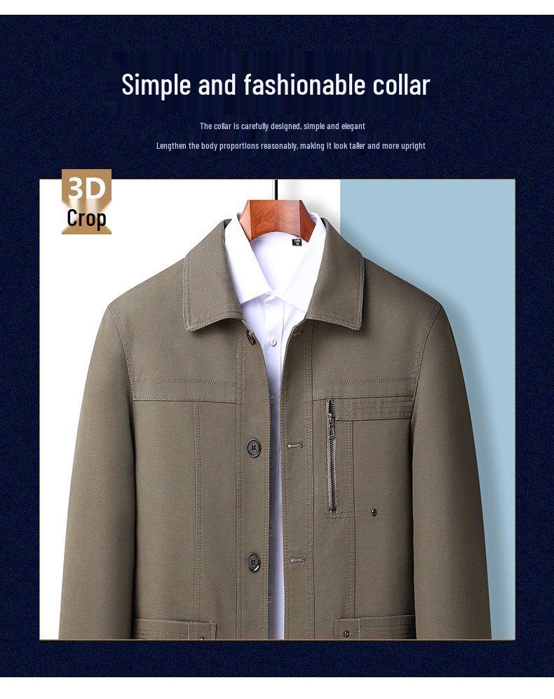 Men's Spring & Autumn Pure Cotton Lapel Jacket: Casual, Loose Fit for Middle-aged & Elderly