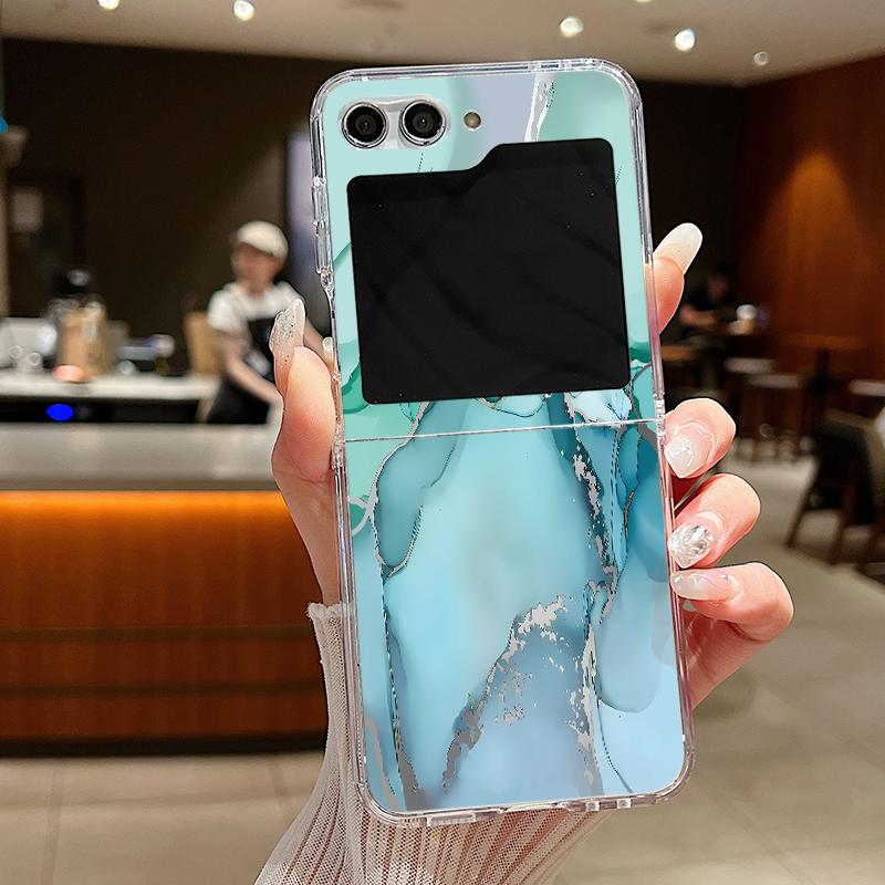 For Samsung Galaxy Z Flip 7 6 5 4 3 Case Watercolor Marble Pattern Hard Clear Folding Cover For Samsung Z Flip6 Flip5 Flip7