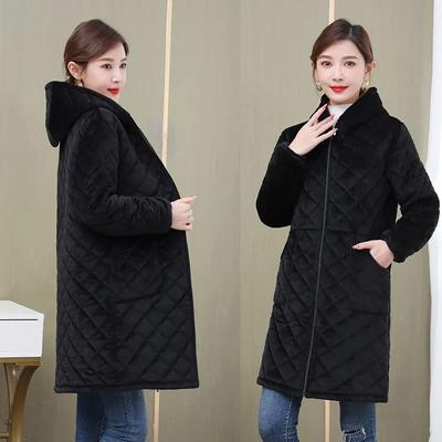 Mono de trabajo para mujer, chaqueta acolchada con capucha y terciopelo grueso de invierno, ropa protectora cálida de longitud media, chaqueta exterior