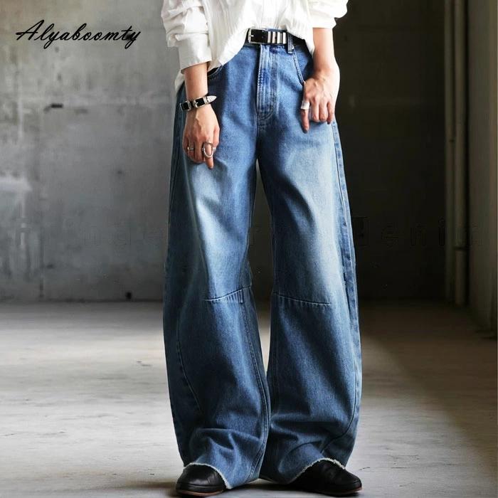 

Корейская мода Осень Весна Женская уличная одежда Джинсы Высокая посадка Базовые Синие Повседневные Свободные Джинсы с широкими штанинами Винтажные Женские Джинсовые брюки L