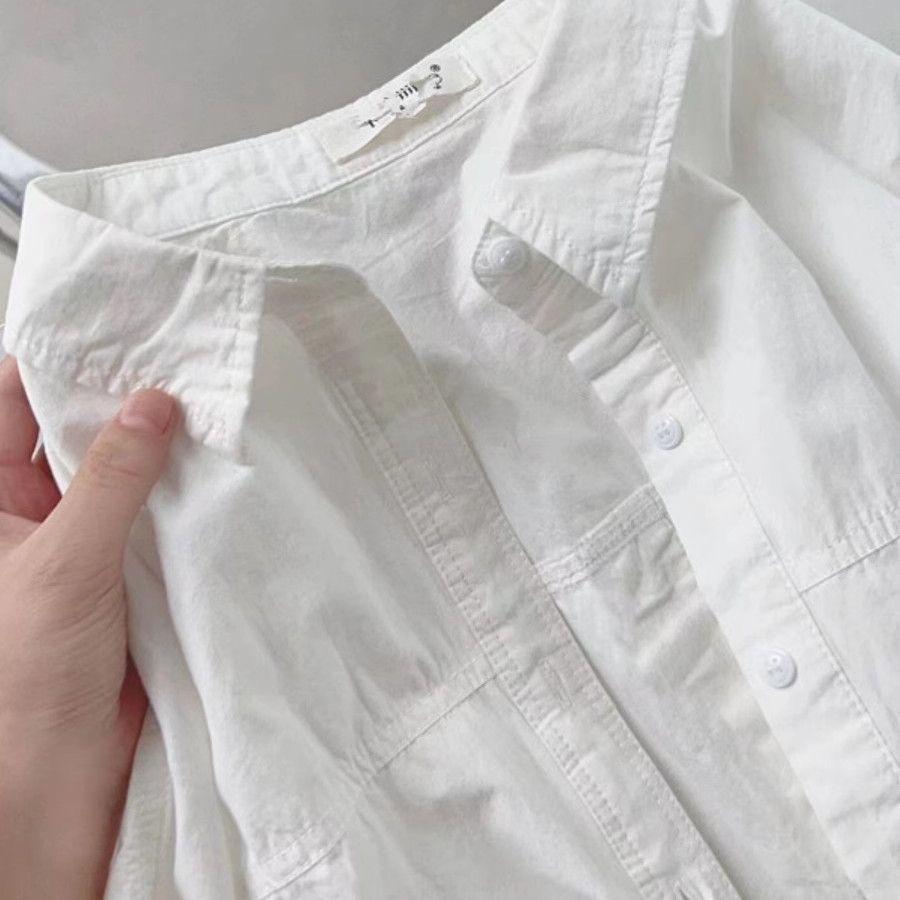 Women's Long Sleeve Shirt POLO Neck Commuter Blouse Solid Color Cotton Loose Fit Sun Protection Open Cardigan
