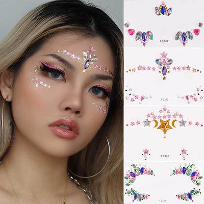Geme pentru față Bijuterii Autocolant Decoratiuni pentru față strălucitoare Autocolant cu strasuri Decoratiuni pentru festivaluri de artă corporală Tatuaje de festival de muzică cu diamante