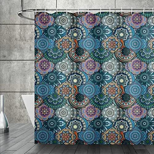 Mandala Boho Dusjforheng Fargerikt Blomstermønstret Baderomsforheng for Hjem Badekar Dekorasjon Vanntett Polyesterstoff med Kroker