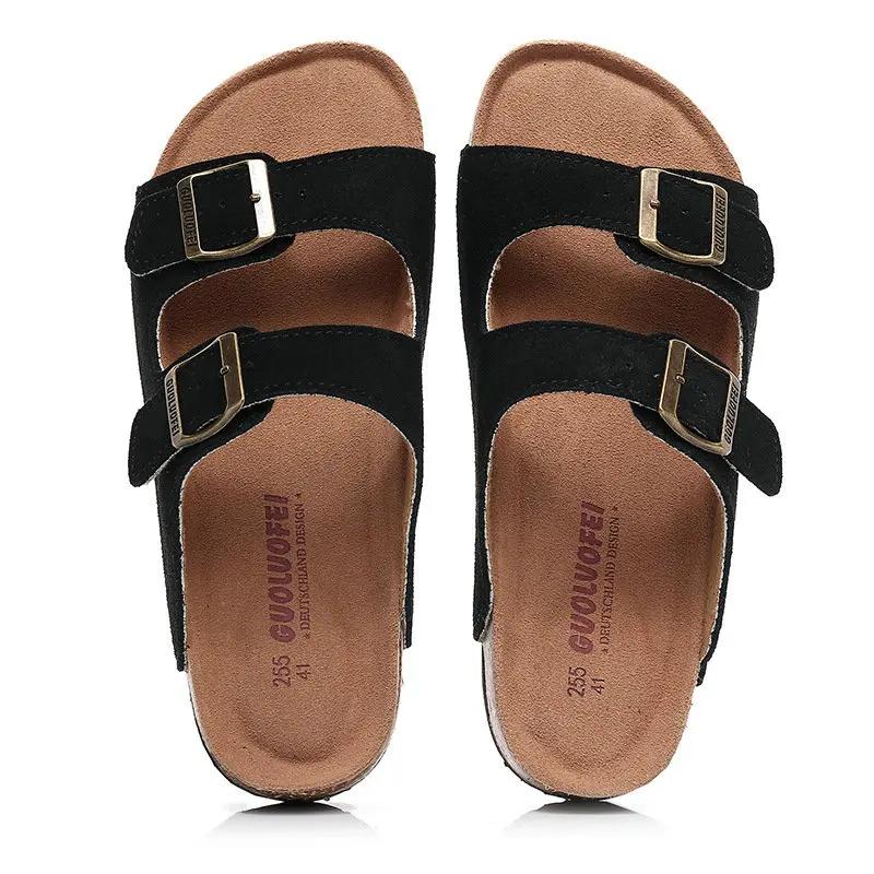 Fashion Fashion Cork Slippers Women's Summer Outdoor Antiskid Couple Leather Sandals Vacation Beach Slippers Flip Flops Big Size 35-46
