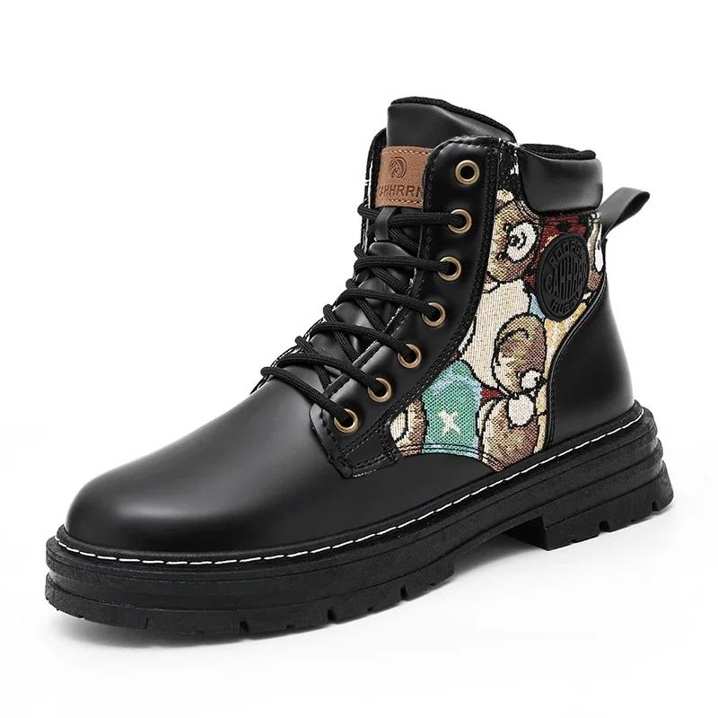 

Модные Новые Мужские Высокие Ботинки 2024 Модные Повседневные Мотоциклетные Ботинки Уличные Теплые Мужские Рабочие Ботинки Платформа Нескользящая Обувь Ботинки Для Мужчин 39 чёрный