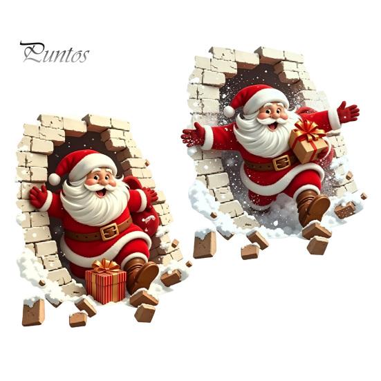 Santa Claus Decoration Decal Broken Wall Sticker, Christmas Decal, Seasonal Decorations Removable Mural for Living Room Bedroom Holiday Party
