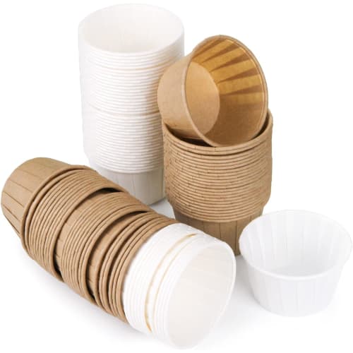 Momee Disposable Paper Muffin Cups, Cake Molds, Heat-Resistant, Oil-Resistant, Oven-Safe, Baking Supplies, Pack of 100 (50 Wood-Tone + 50 White)