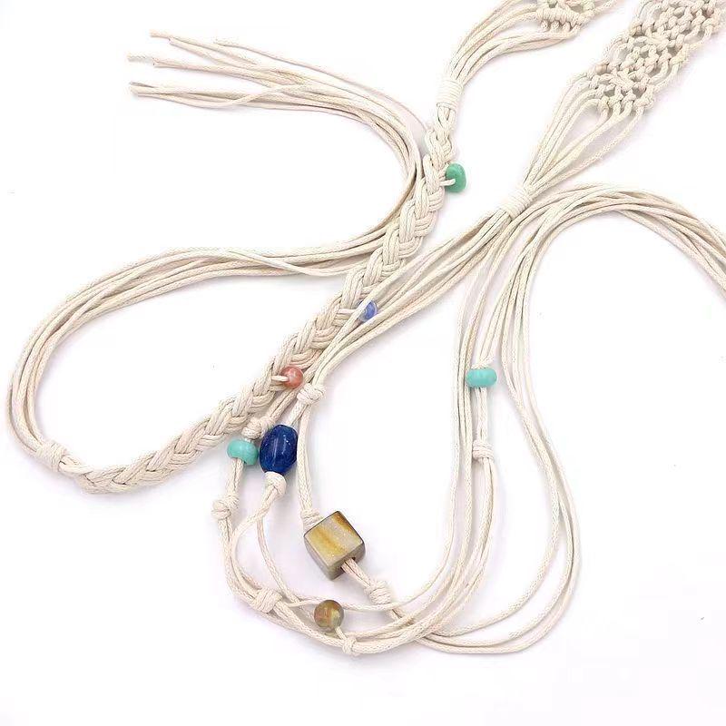 Hand-Woven Bohemian Waxed Cord Waist Chain - Retro Ethnic Tassel Style 
