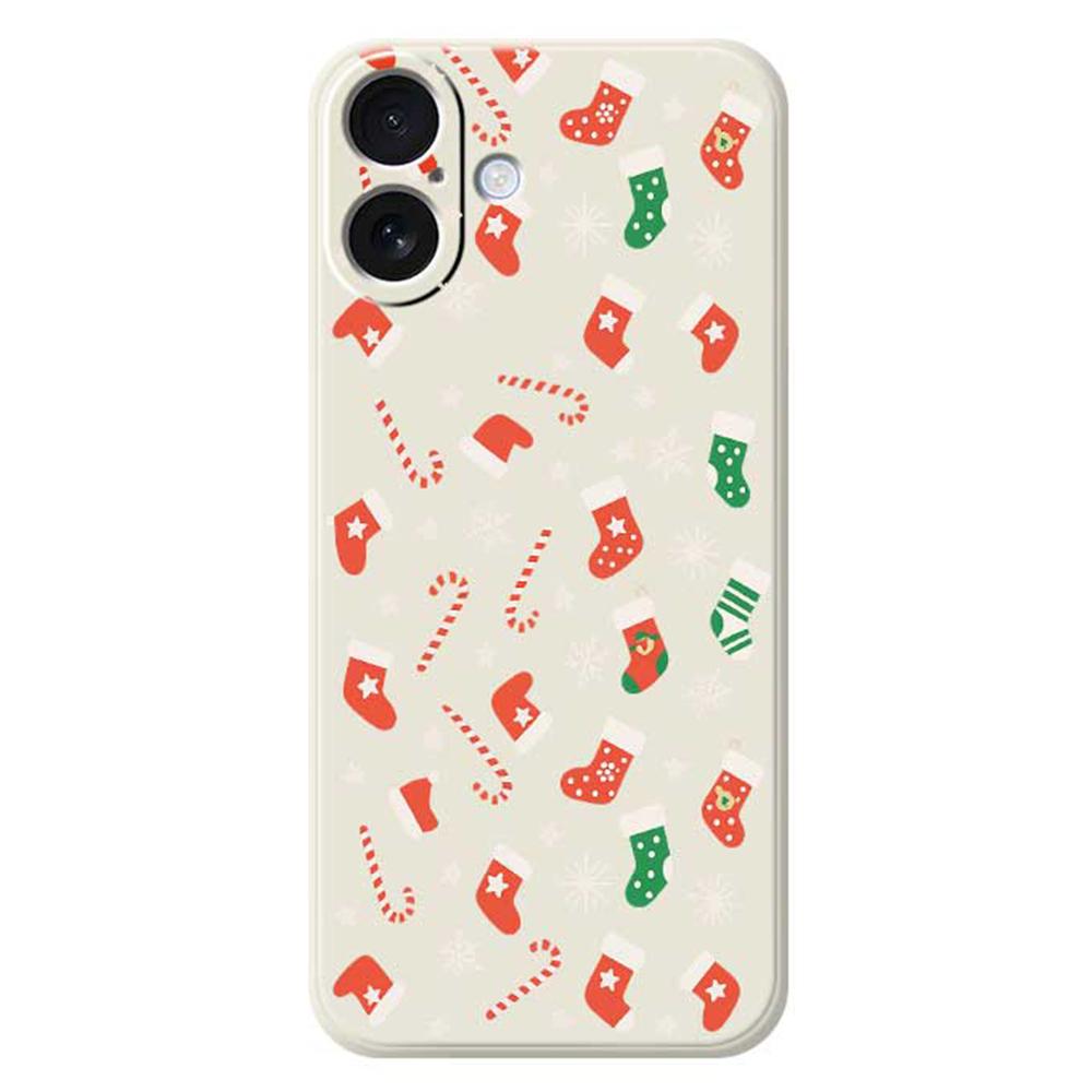 

For iPhone 17 Case Red Green Socks and Canes Pattern Printing Straight Edge TPU Phone Back Cover Beige