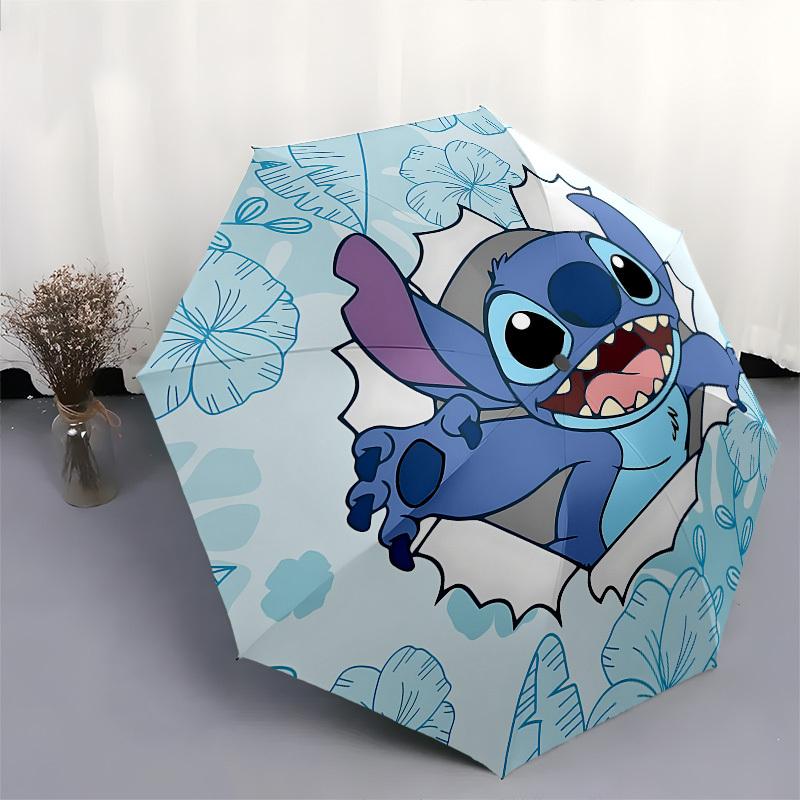 Stitch, Floral Themed Automatic Opening and Closing Umbrella, Brightly Colored 8-rib Portable Umbrella, Suitable for Men and Women, A Perfect Gift for