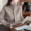 High Neck Sweater Jacket for Women In Autumn and Winter Lazy Design Soft and Loose Short Sleeved Knitted Sweater