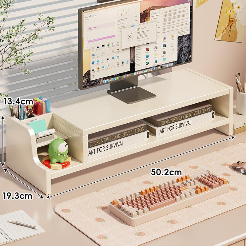Desktop Monitor Stand with Drawer and Storage Shelf