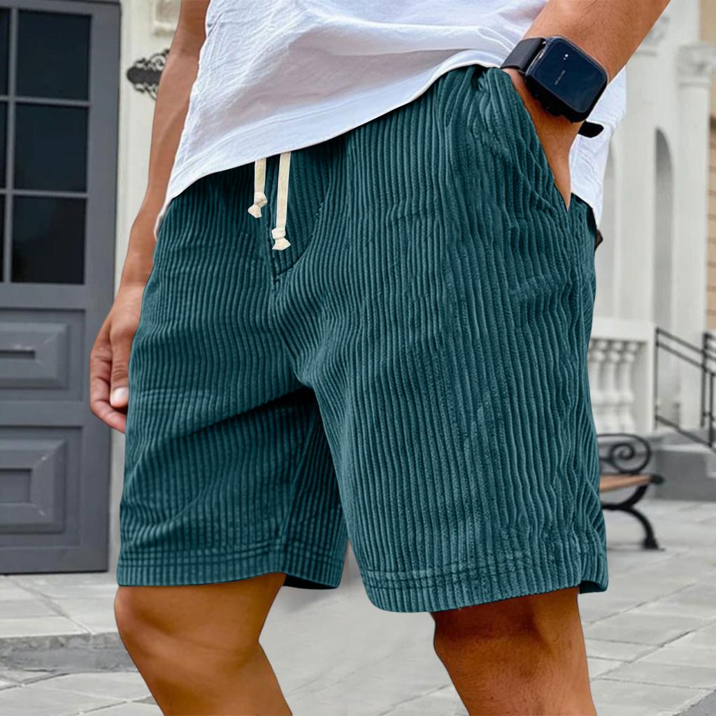 Mens Corduroy Casual Shorts with Elastic Waistband Drawstring Adjustable Fit Relaxed Summer Lightweight Shorts for Daily Wear