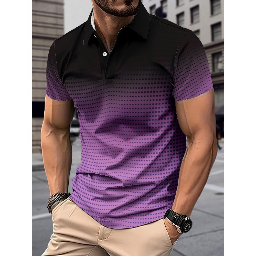 

Summer Men Clothes Short Sleeve Lapel Golf Polo Shirt Men Business Casual Tops 100% Polyester 3XL фіолетовий