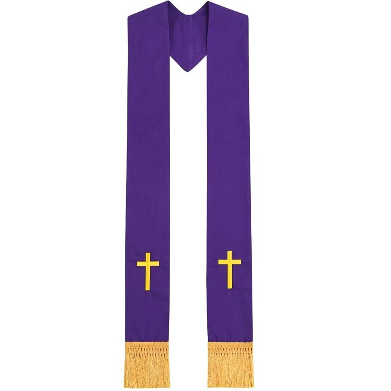 

Clergy Stole with Embroidery Crossed Pattern and Tassels Shawl for Priests Pastors Church Religious Gathering