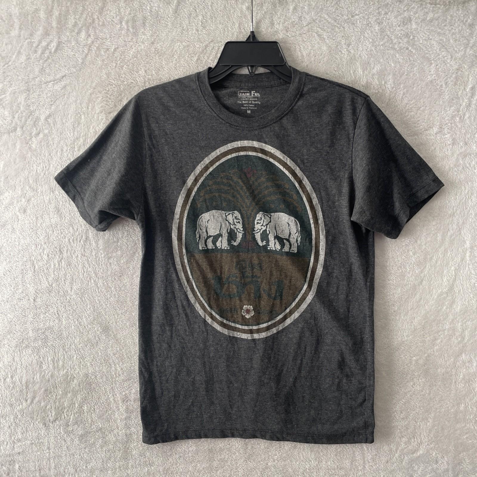 Gain Ful Design Mens T Shirt Elephant Graphic Gray Medium Cotton Crew Neck S разноцветный
