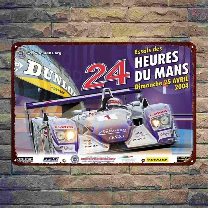 Racing Car Retro Style Metal Decorative Painting for Garage Room Decor