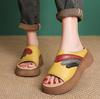 Fashion 5cm Cow Genuine Leather Moccasins Peep Toe Ladies Summer Hollow Thick Soled Flats Platform Wedge Sandals Women Shoes