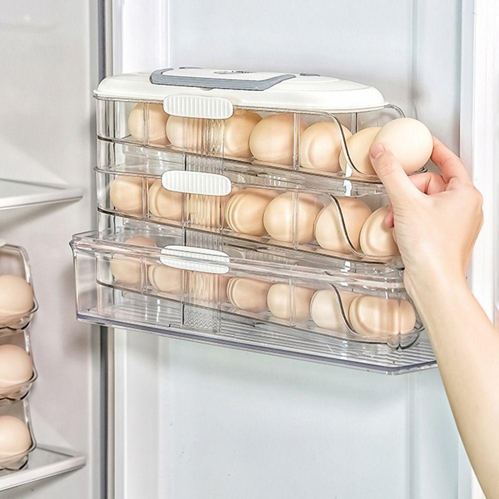 Large Capacity Automatic Rolling Egg Container Transparent Egg Storage Box  for Home