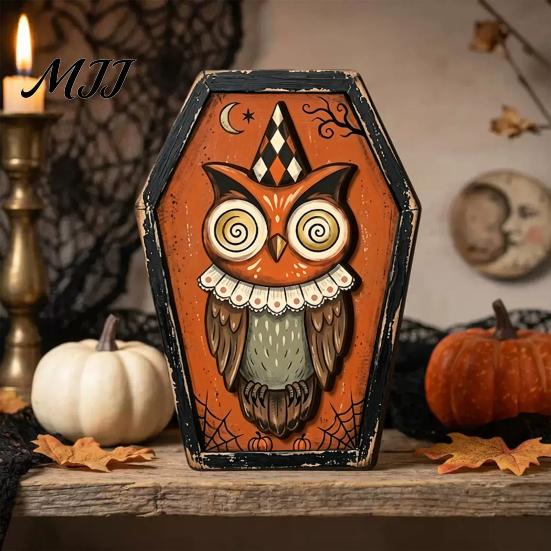 Fall Home Decor for Tables Vintage Halloween Wooden Decor, Cat Mummy Skeleton Figurines, Festive Tabletop Farmhouse Centerpiece Shelf Mantel