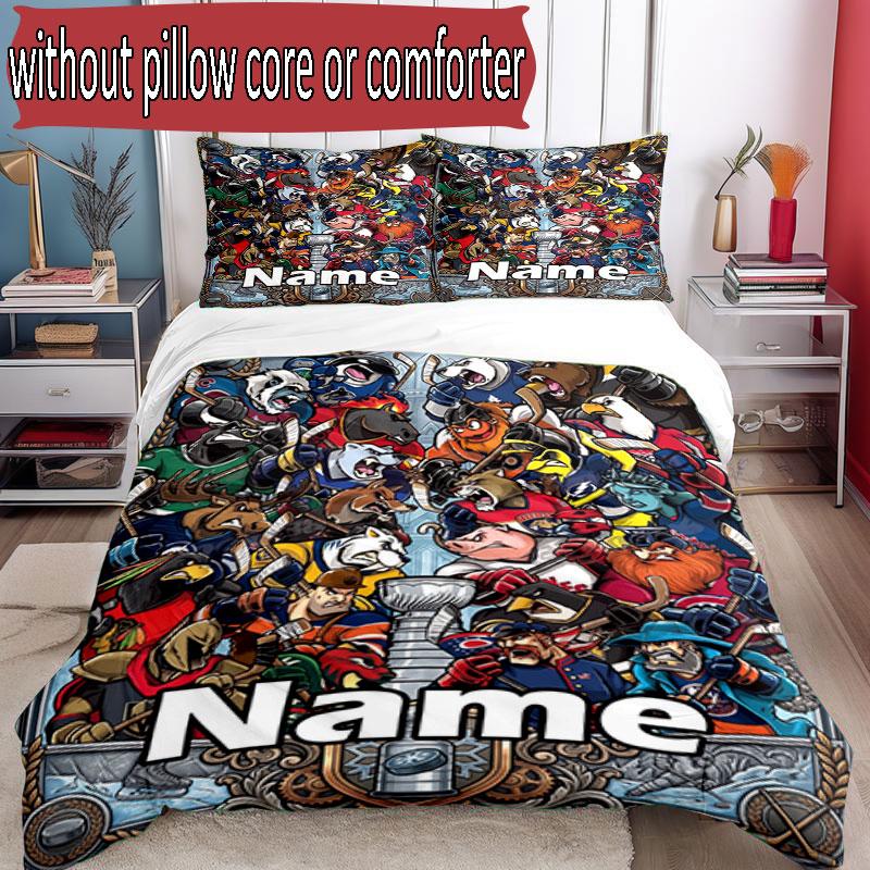 3pcs Duvet Cover Set (1*Duvet Cover + 2*Pillowcase, Without Core), Custom Name NFL Pattern Bedding Set, Home Bedroom Decor Gift