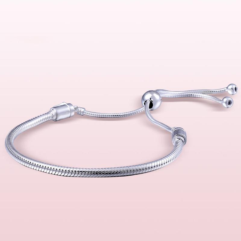 New Silver Color Classic Adjustable Snake Chain Bracelets Fits Beads Link Chain Charm Bracelets For Women Fashion Jewelry