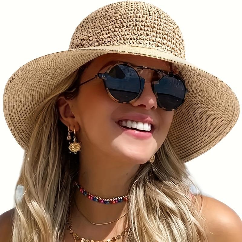 Women's Summer Crochet Wide Brim Hat  Breathable Foldable with Chin Strap Sun Hat Suitable for Women's Outdoor Travel Sun Hat